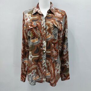 Lucky Brand Paisley Button Down Shirt Women's Medium Multicolor Hippie Boho Top